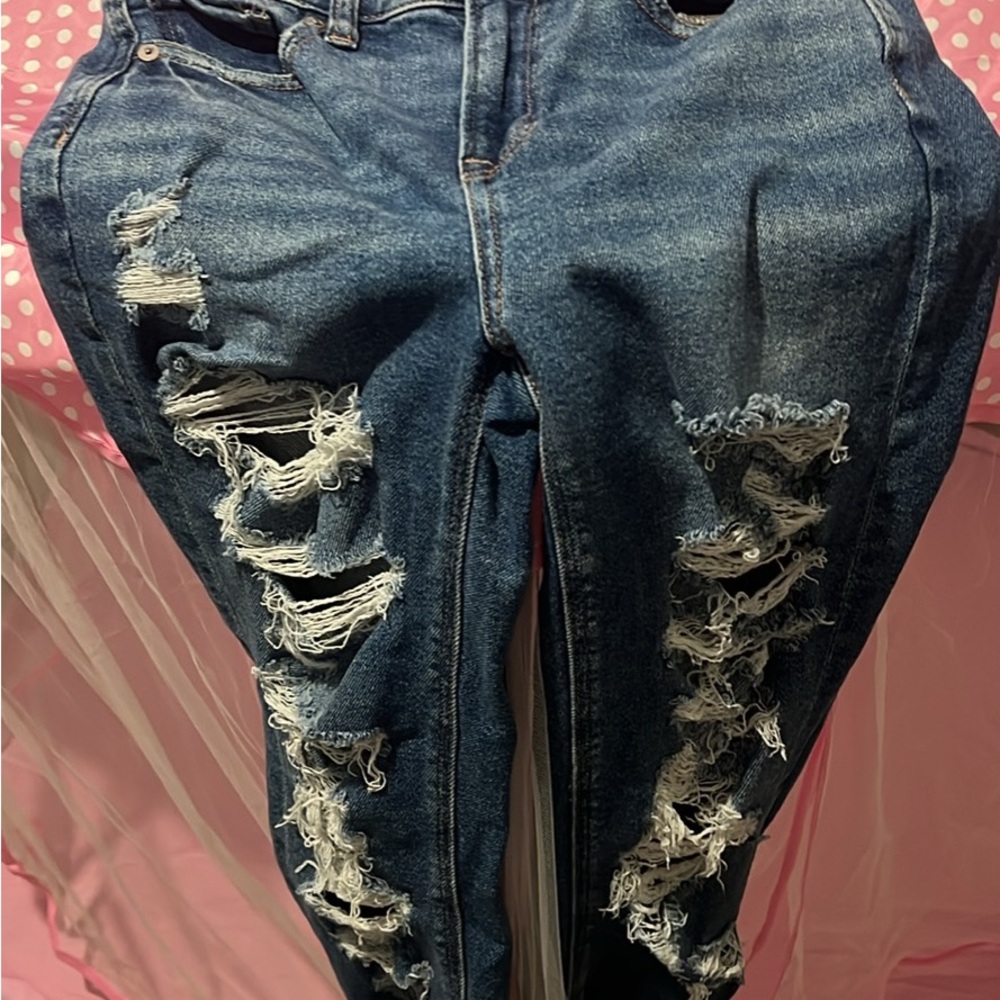 American Eagle Outfitters Blue Boyfriend Jeans Distressed Design